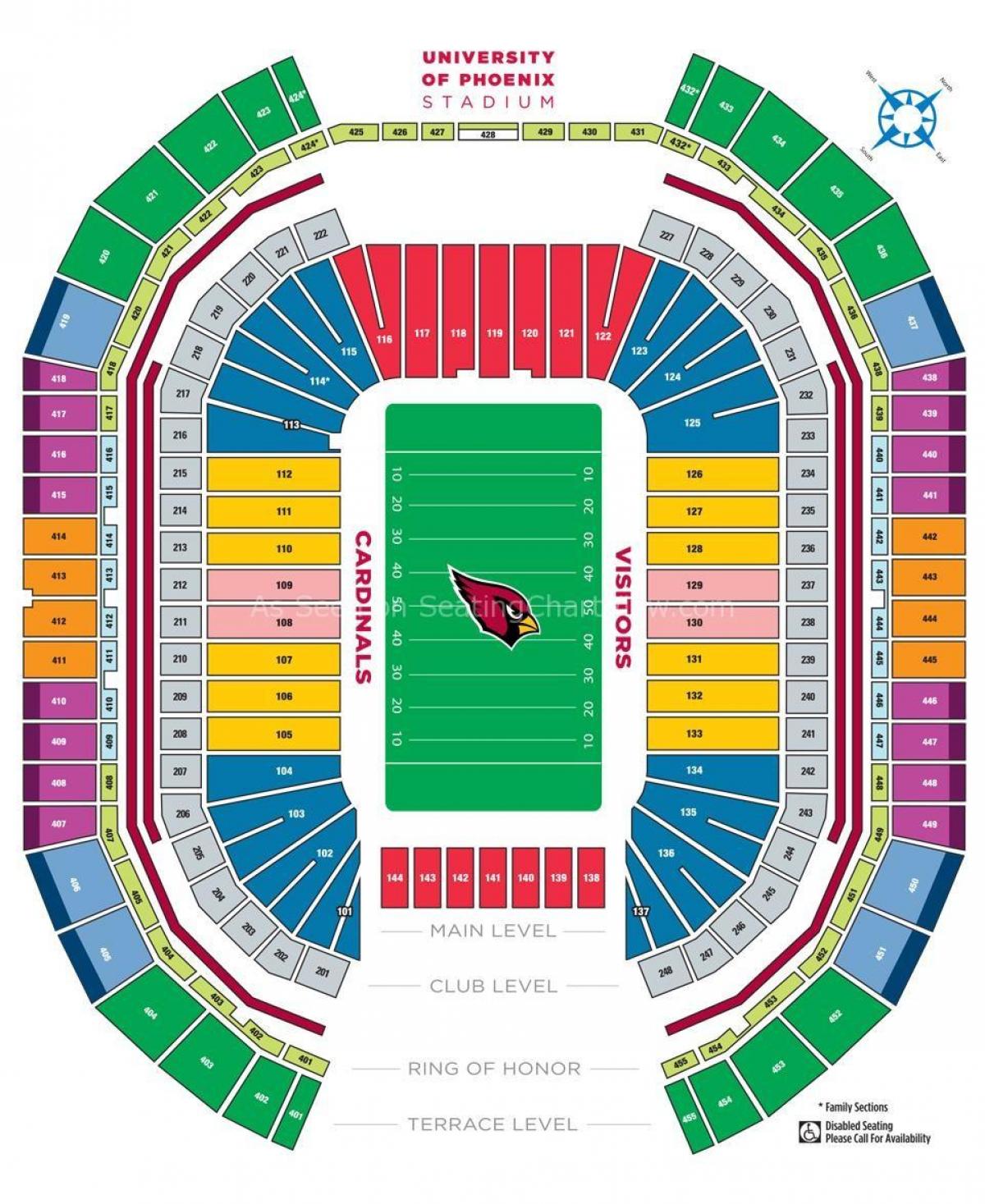 unibersidad ng Phoenix stadium seating mapa