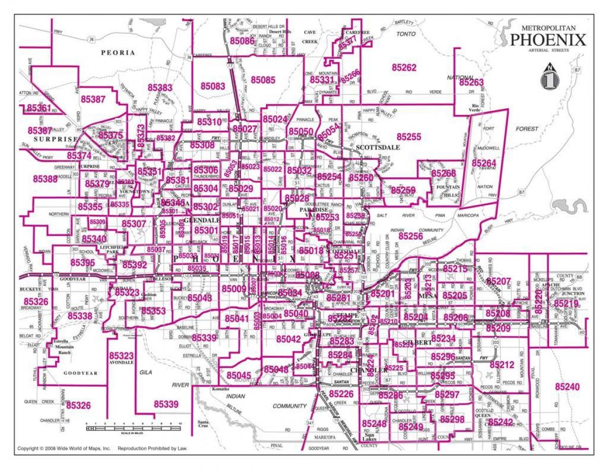 lungsod ng Phoenix zip code sa map